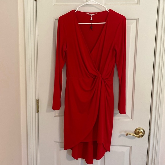 BCBGeneration Red Surplice Knot Dress | size medium - Picture 3 of 13